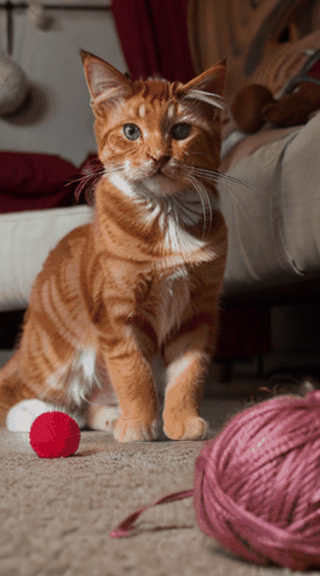 beautiful red tabby kitten playing with ball of yarn, realistic, ha, 8k