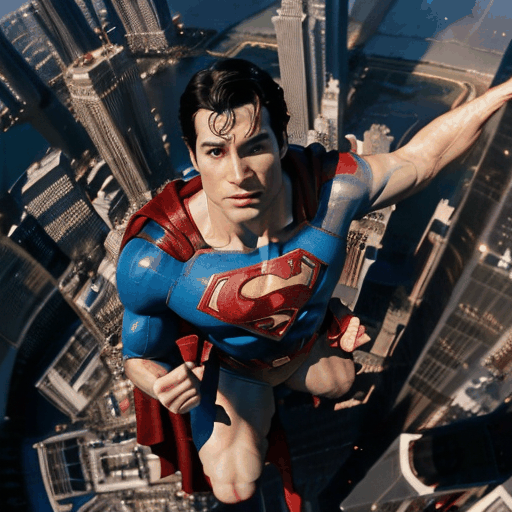 Create a video of Superman flying over the city.