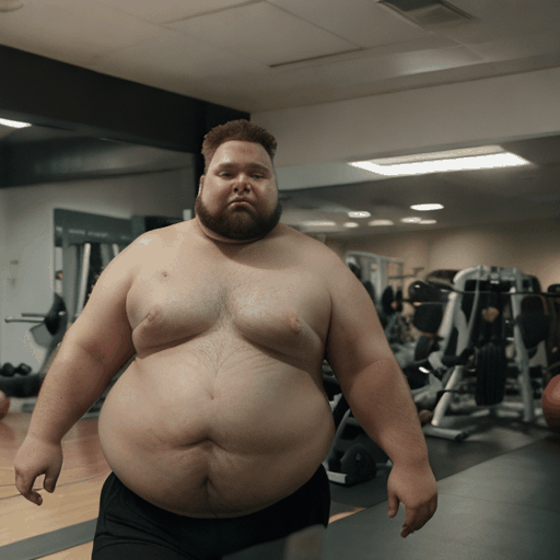 a fat man walk into a gym and then walk out super strong