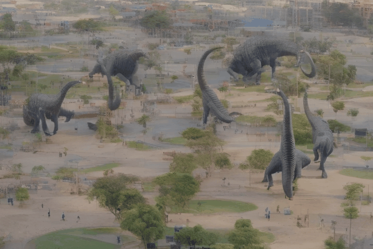 Two huge Dianosaurs dancing among IT Parks in Bangalore