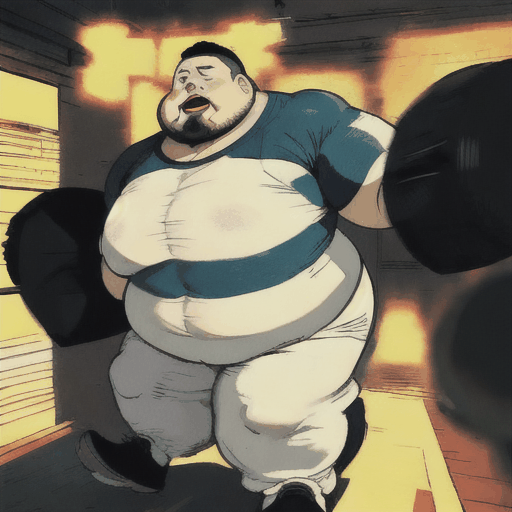 a fat man walk into a gym and then walk out super strong