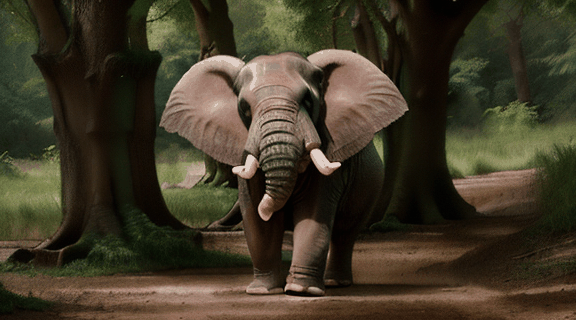 A cartoon elephant dancing on a forest