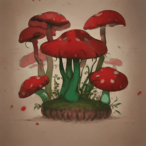 A red mushroom is slowly growing