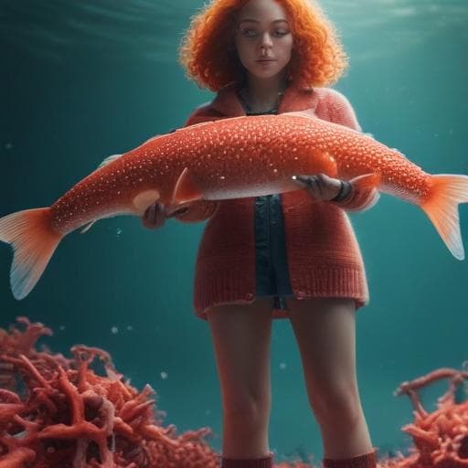 Knit, jewelfish, water, sun, knitting, coral left and right hyperrealistic, full body, detailed clothing, highly detailed, cinematic lighting, stunningly beautiful, intricate, sharp focus, f/1. 8, 85mm, (centered image composition), (professionally color graded), ((bright soft diffused light)), volumetric fog, trending on instagram, trending on tumblr, HDR 4K, 8K