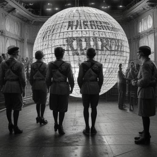 A crude, black and white ink drawing, in the style of Ralph Steadman, of a Nazi mind control doctor mesmerizing a group of dancers under a disco ball with the words "City of London" written underneath. hyperrealistic, full body, detailed clothing, highly detailed, cinematic lighting, stunningly beautiful, intricate, sharp focus, f/1. 8, 85mm, (centered image composition), (professionally color graded), ((bright soft diffused light)), volumetric fog, trending on instagram, trending on tumblr, HDR 4K, 8K