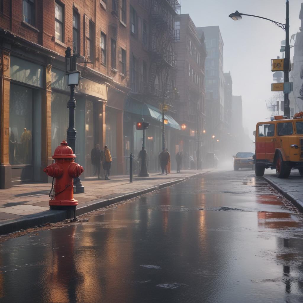 ((masterpiece)),(((best quality))), 8k, high detailed, ultra detailed, (fire hydrant cleaning schedule), a clear sky, (a busy city street), pedestrians, (colorful signage), (bright sunlight), urban environment hyperrealistic, full body, detailed clothing, highly detailed, cinematic lighting, stunningly beautiful, intricate, sharp focus, f/1. 8, 85mm, (centered image composition), (professionally color graded), ((bright soft diffused light)), volumetric fog, trending on instagram, trending on tumblr, HDR 4K, 8K