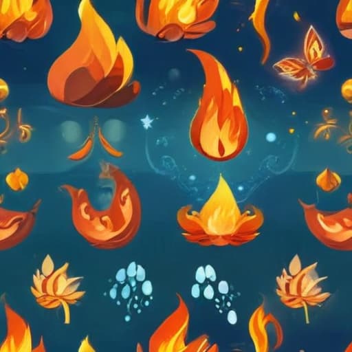 illustration, (The four elements of fire, air, water and earth in the trinity of phases), Disney animation style, 2D