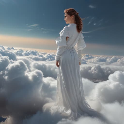 show me a image of heaven bright in the sky clouds angels hyperrealistic, full body, detailed clothing, highly detailed, cinematic lighting, stunningly beautiful, intricate, sharp focus, f/1. 8, 85mm, (centered image composition), (professionally color graded), ((bright soft diffused light)), volumetric fog, trending on instagram, trending on tumblr, HDR 4K, 8K