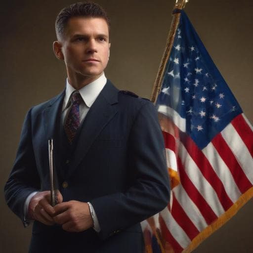 Take a picture of a man with a briefcase talking to an eagle colors of the U.S. flag hyperrealistic, full body, detailed clothing, highly detailed, cinematic lighting, stunningly beautiful, intricate, sharp focus, f/1. 8, 85mm, (centered image composition), (professionally color graded), ((bright soft diffused light)), volumetric fog, trending on instagram, trending on tumblr, HDR 4K, 8K