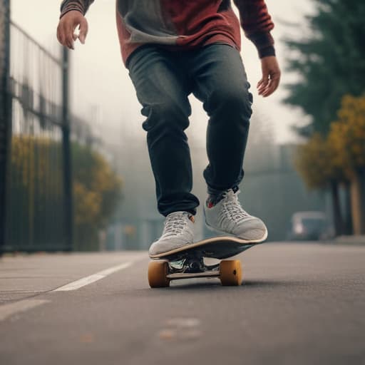 Make a picture of freestyle skateboarding hyperrealistic, full body, detailed clothing, highly detailed, cinematic lighting, stunningly beautiful, intricate, sharp focus, f/1. 8, 85mm, (centered image composition), (professionally color graded), ((bright soft diffused light)), volumetric fog, trending on instagram, trending on tumblr, HDR 4K, 8K