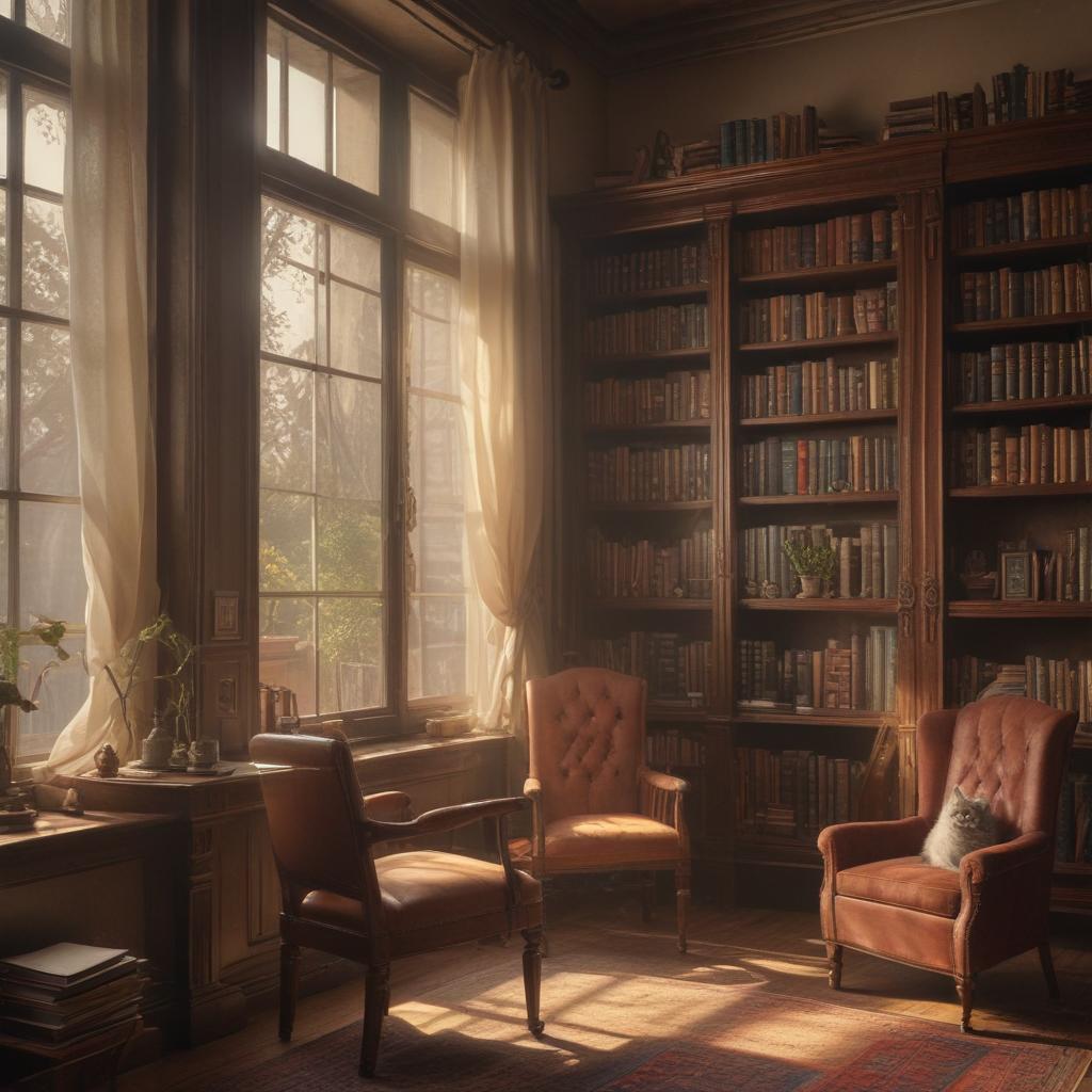 ((masterpiece)),(((best quality))), 8k, high detailed, ultra detailed, a scene of cherished memories, ((old family portrait)), framed on the wall, (wooden furniture), (a dusty bookshelf filled with books), (sunlight streaming through a window), (a cat sleeping on a chair), sepia tones hyperrealistic, full body, detailed clothing, highly detailed, cinematic lighting, stunningly beautiful, intricate, sharp focus, f/1. 8, 85mm, (centered image composition), (professionally color graded), ((bright soft diffused light)), volumetric fog, trending on instagram, trending on tumblr, HDR 4K, 8K