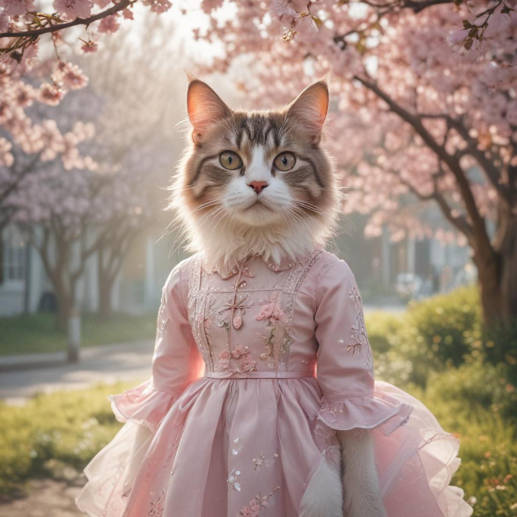 ((masterpiece)),(((best quality))), 8k, high detailed, ultra detailed, a cat eared girl, ((cute dress)), posing playfully, (cherry blossoms around), pastel colors, (playful expressions), (sunlight illuminating petals), enchanting spring scene hyperrealistic, full body, detailed clothing, highly detailed, cinematic lighting, stunningly beautiful, intricate, sharp focus, f/1. 8, 85mm, (centered image composition), (professionally color graded), ((bright soft diffused light)), volumetric fog, trending on instagram, trending on tumblr, HDR 4K, 8K