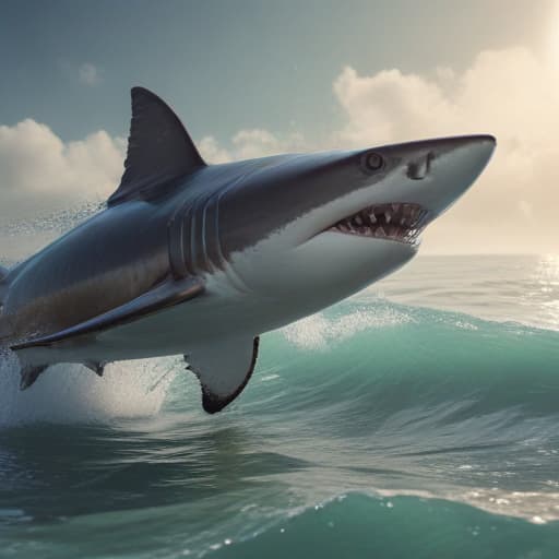 A sailor in a striped suit rides a shark on the sea, the sun is shining and big waves in the background, a realistic photo in the style of unreal engine 5 hyperrealistic, full body, detailed clothing, highly detailed, cinematic lighting, stunningly beautiful, intricate, sharp focus, f/1. 8, 85mm, (centered image composition), (professionally color graded), ((bright soft diffused light)), volumetric fog, trending on instagram, trending on tumblr, HDR 4K, 8K