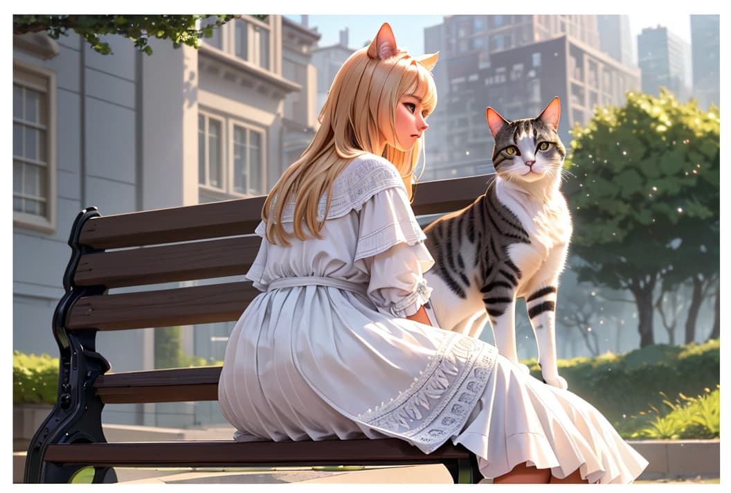  a cat sitting on a bench hyperrealistic, full body, detailed clothing, highly detailed, cinematic lighting, stunningly beautiful, intricate, sharp focus, f/1. 8, 85mm, (centered image composition), (professionally color graded), ((bright soft diffused light)), volumetric fog, trending on instagram, trending on tumblr, HDR 4K, 8K