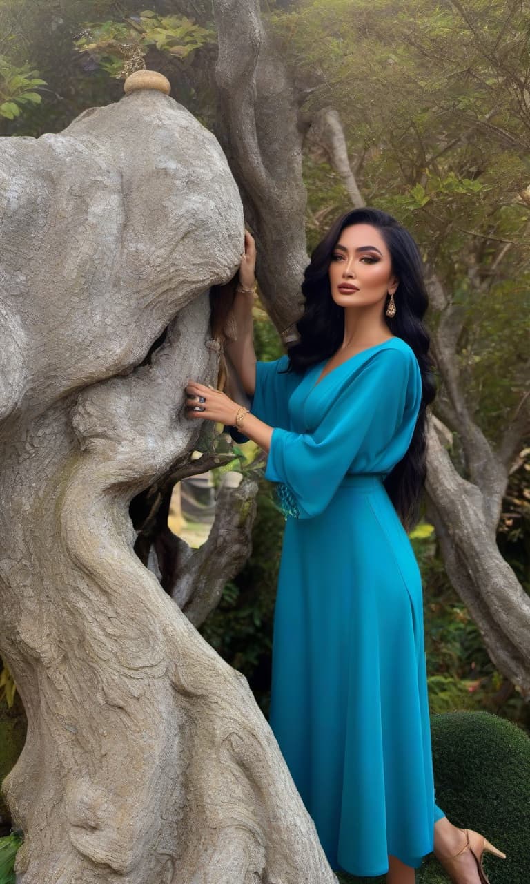  Art Deco style (masterpiece, best quality, detail, 8k) Realistic photo, a 3 old , beautiful, natural, standing next to a large noble tree, with Balinese nature in the background, (an award winning masterpiece, professional, HDR) . geometric shapes, bold colors, luxurious, elegant, decorative, symmetrical, ornate, detailed hyperrealistic, full body, detailed clothing, highly detailed, cinematic lighting, stunningly beautiful, intricate, sharp focus, f/1. 8, 85mm, (centered image composition), (professionally color graded), ((bright soft diffused light)), volumetric fog, trending on instagram, trending on tumblr, HDR 4K, 8K