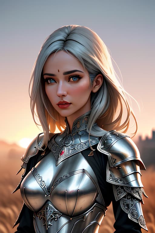  Portrait of a girl, the most beautiful in the world, (medieval armor), metal reflections, upper body, outdoors, intense sunlight, far away castle, professional photograph of a stunning woman detailed, sharp focus, dramatic, award winning, cinematic lighting, volumetrics dtx, (film grain, blurry background, blurry foreground, bokeh, depth of field, sunset, interaction, Perfectchainmail), (masterpiece), (extremely intricate:1.3), (ultra realistic) hyperrealistic, full body, detailed clothing, highly detailed, cinematic lighting, stunningly beautiful, intricate, sharp focus, f/1. 8, 85mm, (centered image composition), (professionally color graded), ((bright soft diffused light)), volumetric fog, trending on instagram, trending on tumblr, HDR 4K, 8K