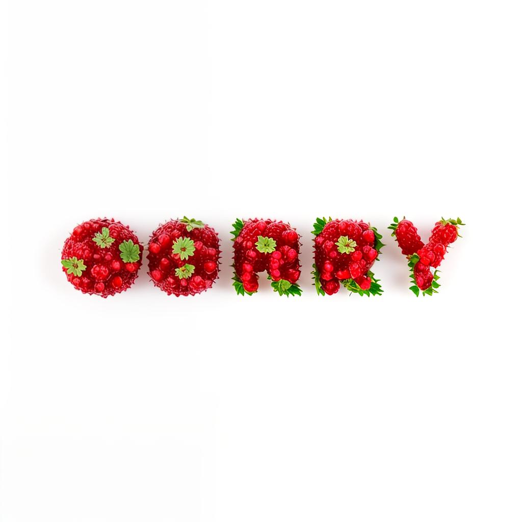  Type in form of small raspberrys on white background, best quality, masterpiece