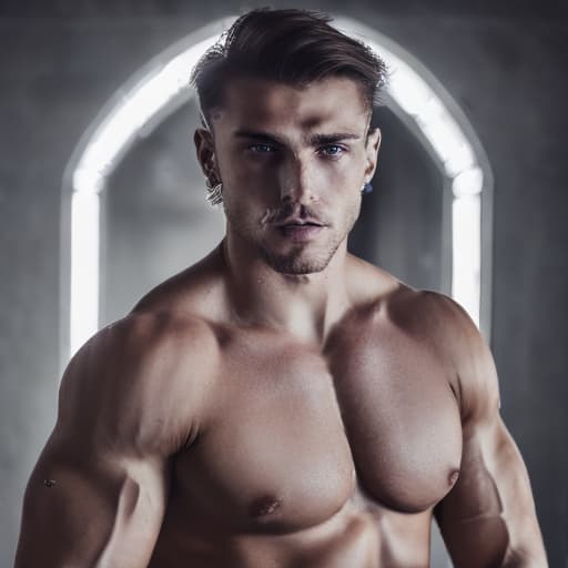 portrait+ style Russian queer fitness model brunette hunk dude face