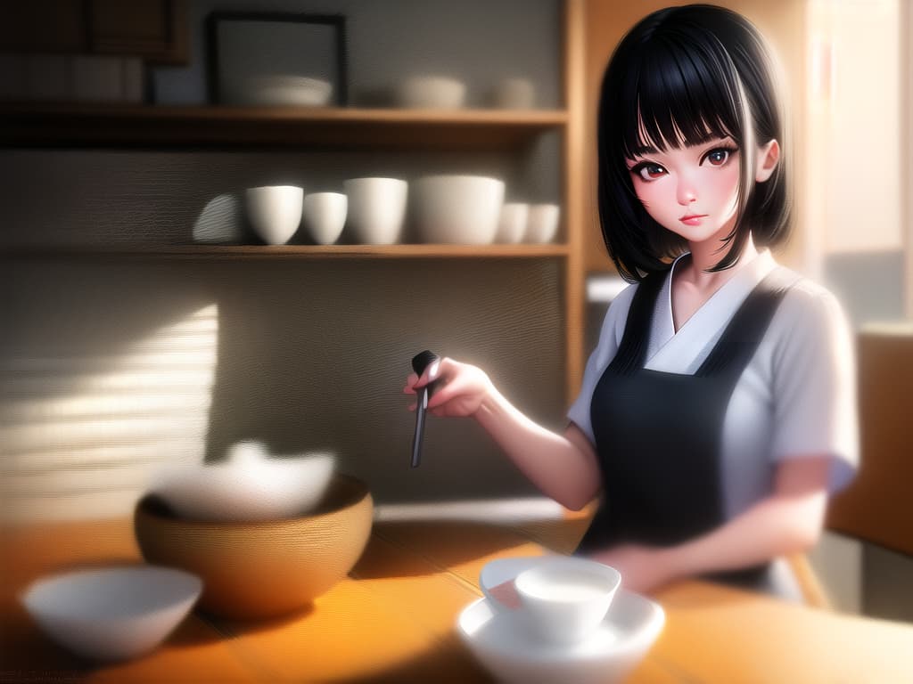  Women cooking, apron, black hair, short hair, (Masterpiece, BestQuality:1.3), (ultra detailed:1.2), (hyperrealistic:1.3), (RAW photo:1.2),High detail RAW color photo, professional photograph, (Photorealistic:1.4), (realistic:1.4), ,professional lighting, (japanese), beautiful face, (realistic face)