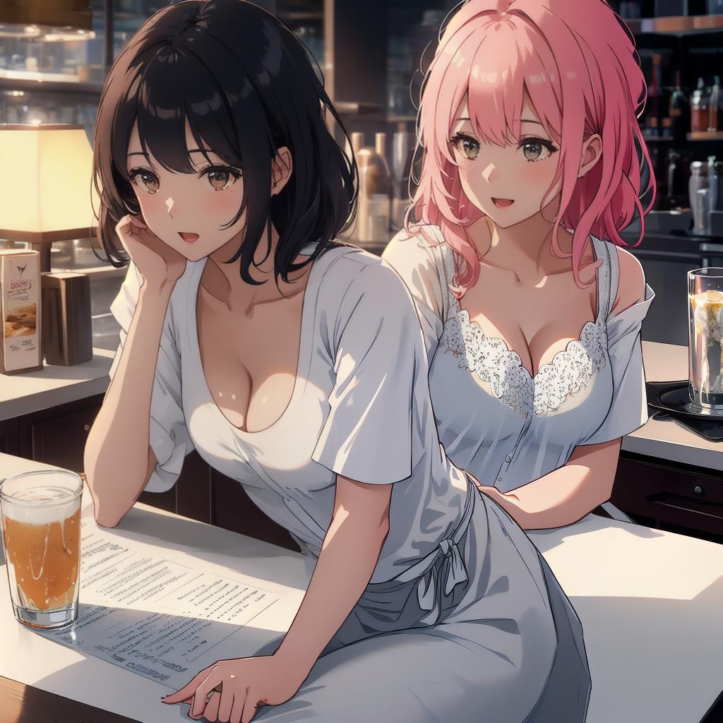  beautiful illustration, best quality, cute girl, a girl, restaurant, sitting, parfait, drinking, happy, open mouth, casual clothes, white shirt, collarbone, medium hair, blown hair hyperrealistic, full body, detailed clothing, highly detailed, cinematic lighting, stunningly beautiful, intricate, sharp focus, f/1. 8, 85mm, (centered image composition), (professionally color graded), ((bright soft diffused light)), volumetric fog, trending on instagram, trending on tumblr, HDR 4K, 8K