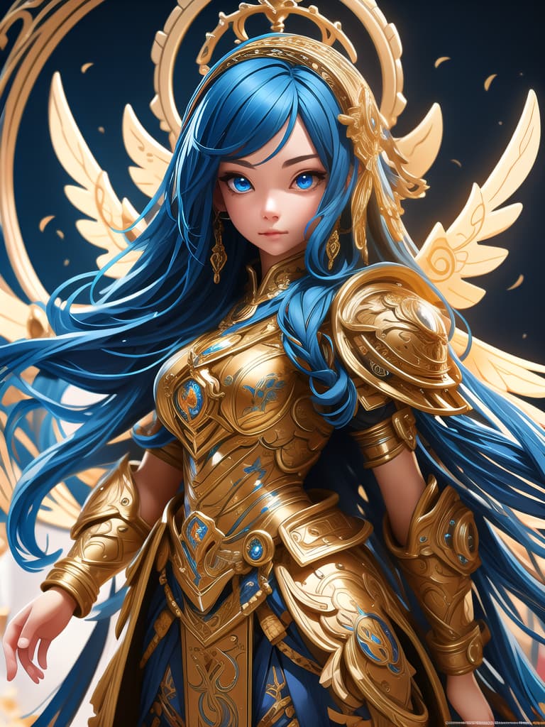  front view, , , photorealistic, raw photo, (1girl, looking at viewer), long hair, mechanical angelic armor, ornate armor, delicate blue ribbons, intricate filigree, black metalic parts, detailed part, dynamic pose, detailed background, dynamic lighting,(textured skin:1.3)