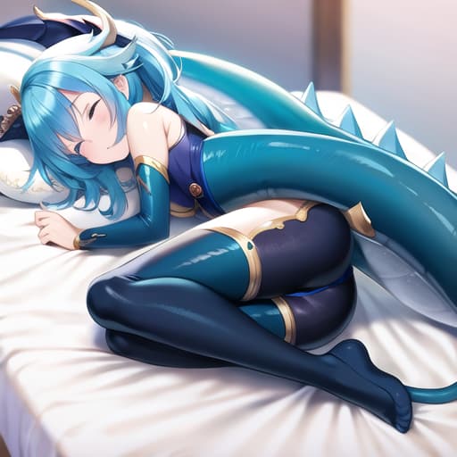  master piece , best quality,Dragon, blue eyes, tail, sleeping.