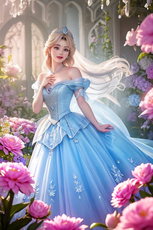  A highly detailed and realistic photo in the style of Disney, featuring a character resembling baby Cinderella. The image shows young Cinderella wearing a sparkling pink dress, surrounded by glowing flower.She is standing.The scene is illuminated with soft, mystical light, creating an enchanting and whimsical atmosphere. Cinderella's expression is filled with wonder and joy as she interacts with the flower. The background is softly blurred to keep the focus on Cinderella and the flower hyperrealistic, full body, detailed clothing, highly detailed, cinematic lighting, stunningly beautiful, intricate, sharp focus, f/1. 8, 85mm, (centered image composition), (professionally color graded), ((bright soft diffused light)), volumetric fog, trending on instagram, trending on tumblr, HDR 4K, 8K