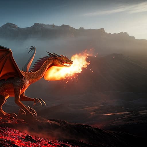 redshift style dragon from volcano hyperrealistic, full body, detailed clothing, highly detailed, cinematic lighting, stunningly beautiful, intricate, sharp focus, f/1. 8, 85mm, (centered image composition), (professionally color graded), ((bright soft diffused light)), volumetric fog, trending on instagram, trending on tumblr, HDR 4K, 8K