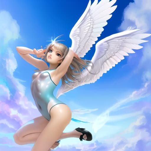  Create a Airbrushed Hyperrealistic Glossy Beautiful picture of Angle wings