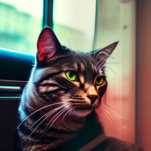 nvinkpunk Realistic image of a cat wearing headphones and reading glasses while riding a bus hyperrealistic, full body, detailed clothing, highly detailed, cinematic lighting, stunningly beautiful, intricate, sharp focus, f/1. 8, 85mm, (centered image composition), (professionally color graded), ((bright soft diffused light)), volumetric fog, trending on instagram, trending on tumblr, HDR 4K, 8K