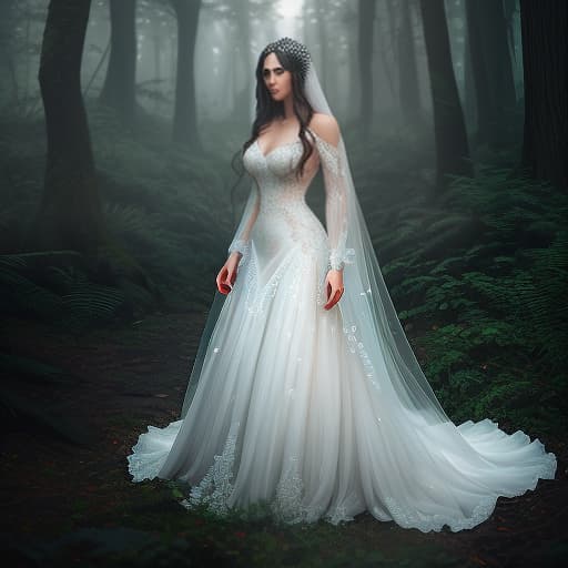  A siren in a long dress in the woods. hyperrealistic, full body, detailed clothing, highly detailed, cinematic lighting, stunningly beautiful, intricate, sharp focus, f/1. 8, 85mm, (centered image composition), (professionally color graded), ((bright soft diffused light)), volumetric fog, trending on instagram, trending on tumblr, HDR 4K, 8K