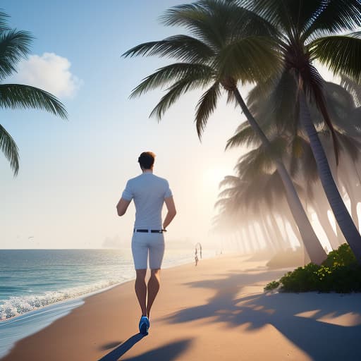  A yacht on the seaside, palm trees, a cute boy runs along the shore. Waving his hand, drawing with watercolors. hyperrealistic, full body, detailed clothing, highly detailed, cinematic lighting, stunningly beautiful, intricate, sharp focus, f/1. 8, 85mm, (centered image composition), (professionally color graded), ((bright soft diffused light)), volumetric fog, trending on instagram, trending on tumblr, HDR 4K, 8K