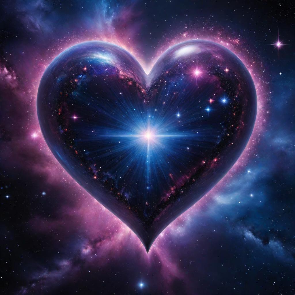  A cosmo heart, blending the imagery of the cosmos and a heart shape. The heart should be filled with vibrant hues of blues, purples, and pinks, resembling a galaxy with stars, planets, and cosmic dust inside. The background should be a dark space setting, highlighting the glowing and mystical essence of the cosmic heart. hyperrealistic, full body, detailed clothing, highly detailed, cinematic lighting, stunningly beautiful, intricate, sharp focus, f/1. 8, 85mm, (centered image composition), (professionally color graded), ((bright soft diffused light)), volumetric fog, trending on instagram, trending on tumblr, HDR 4K, 8K