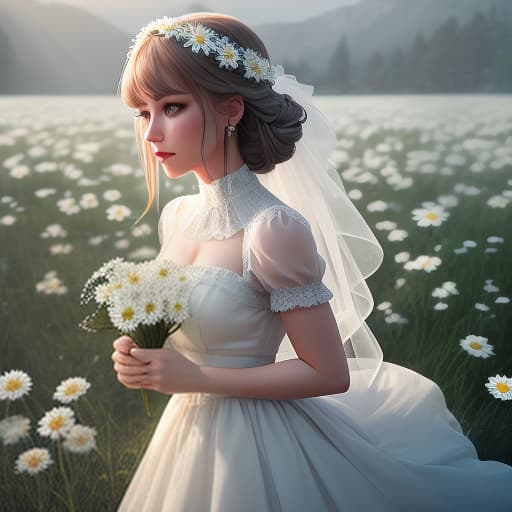  A small girl holding a white daisy in a pincushion and blowing on it, a daisy field. hyperrealistic, full body, detailed clothing, highly detailed, cinematic lighting, stunningly beautiful, intricate, sharp focus, f/1. 8, 85mm, (centered image composition), (professionally color graded), ((bright soft diffused light)), volumetric fog, trending on instagram, trending on tumblr, HDR 4K, 8K