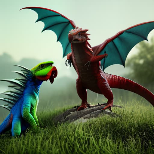 redshift style Dragon and parrot are friends