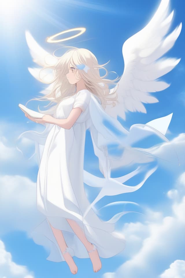  White, angel, clouds, blue sky