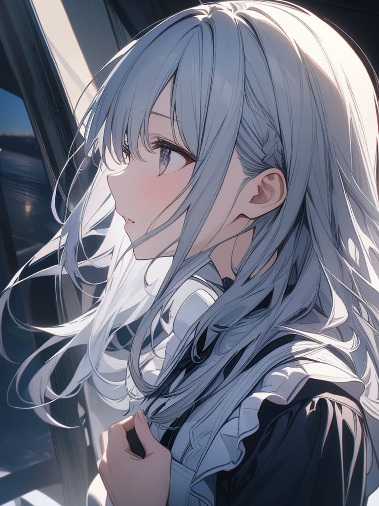  Women, long hair, maid, silver hair, masterpiece, best quality,8k,ultra detailed,high resolution,an extremely delicate and beautiful,hyper detail