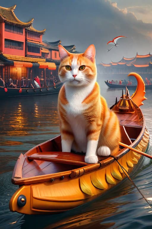  Dragon boating beauty naked orange cat hyperrealistic, full body, detailed clothing, highly detailed, cinematic lighting, stunningly beautiful, intricate, sharp focus, f/1. 8, 85mm, (centered image composition), (professionally color graded), ((bright soft diffused light)), volumetric fog, trending on instagram, trending on tumblr, HDR 4K, 8K