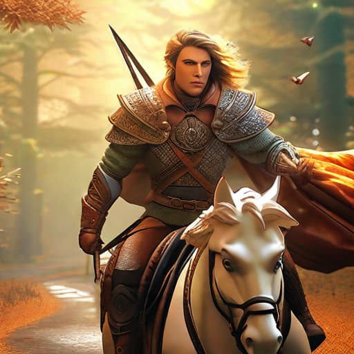  A beautiful age elf woman with hair is desperately riding a horse at full sd through a mysterious autumn forest. The aurora looks beautiful. Animation hyperrealistic, full body, detailed clothing, highly detailed, cinematic lighting, stunningly beautiful, intricate, sharp focus, f/1. 8, 85mm, (centered image composition), (professionally color graded), ((bright soft diffused light)), volumetric fog, trending on instagram, trending on tumblr, HDR 4K, 8K