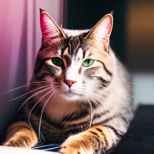 nvinkpunk Realistic image of a cat wearing headphones and reading glasses while riding a bus. hyperrealistic, full body, detailed clothing, highly detailed, cinematic lighting, stunningly beautiful, intricate, sharp focus, f/1. 8, 85mm, (centered image composition), (professionally color graded), ((bright soft diffused light)), volumetric fog, trending on instagram, trending on tumblr, HDR 4K, 8K