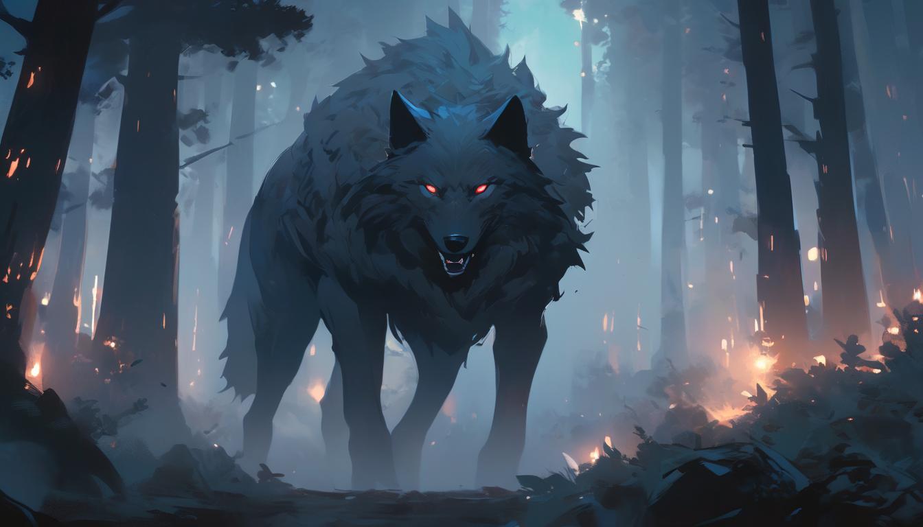  hyperrealism,fantasy aestheticA wolf moving through a misty forest, eyes sharp and focused, path illuminated by moonlight, forest rendered with deep shadows and tall, ancient trees, clarity, purpose, high tech clothing clad in sleek, futuristic costume with metallic accents and form fitting designs, marvel superhero comics style, unreal engine rendering