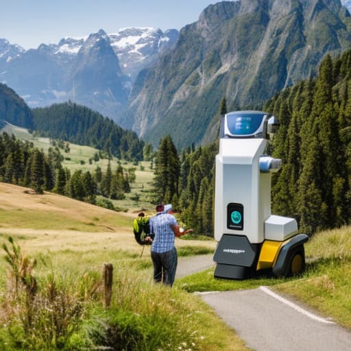  Man shaking hands with robot in a sunny background. hyperrealistic, full body, detailed clothing, highly detailed, cinematic lighting, stunningly beautiful, intricate, sharp focus, f/1. 8, 85mm, (centered image composition), (professionally color graded), ((bright soft diffused light)), volumetric fog, trending on instagram, trending on tumblr, HDR 4K, 8K