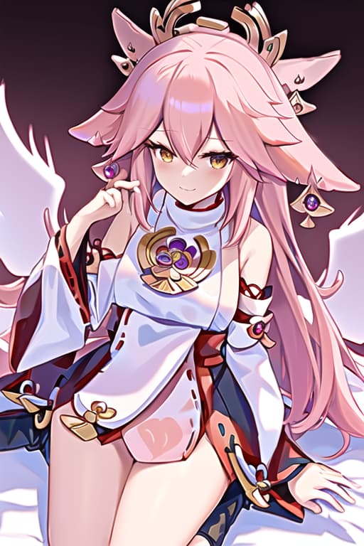  cute fox women with long pink hair black leather jacket with boots and high waisted shorts,(yae miko:1.3), (masterpiece), (highest quality), (intricate), (high detail),Angel, white dress, multiple wings, large wings, fairy, masterpiece, best quality, high quality, solo