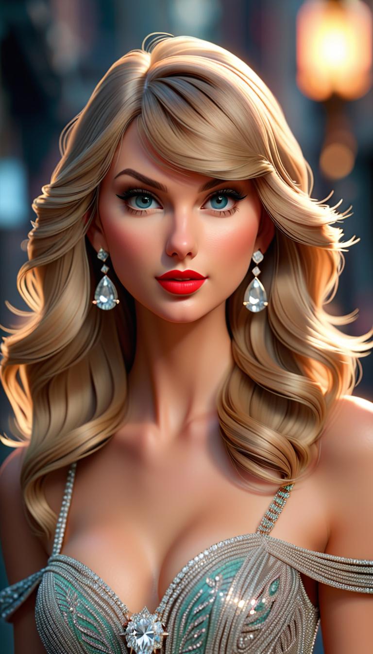  Professional 3D model of Taylor Swift holding a diamond . Rendered with Octane, the model is highly detailed,dramatic lighting. hyperrealistic, full body, detailed clothing, highly detailed, cinematic lighting, stunningly beautiful, intricate, sharp focus, f/1. 8, 85mm, (centered image composition), (professionally color graded), ((bright soft diffused light)), volumetric fog, trending on instagram, trending on tumblr, HDR 4K, 8K