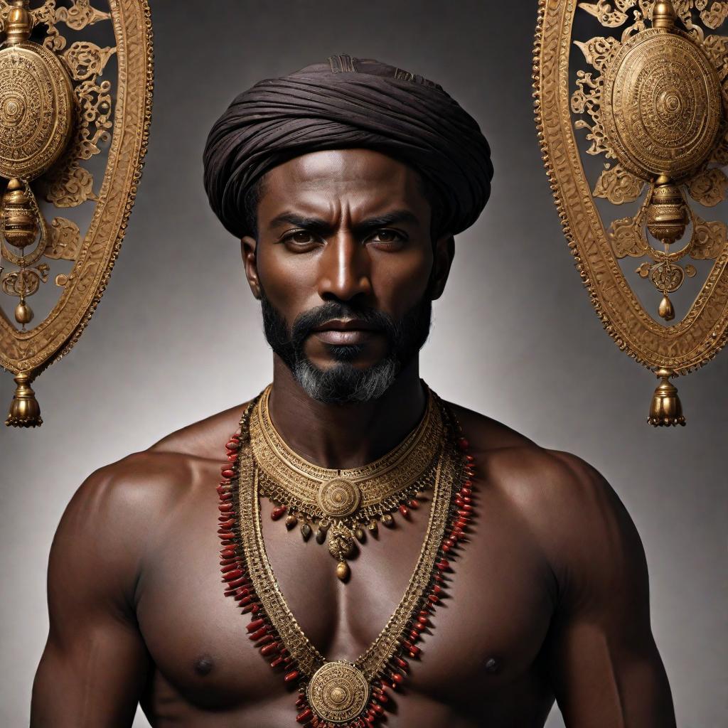  A detailed and respectful portrayal of a figure named Luqman, with very dark skin and dark hair. The depiction should reflect traditional, mature male features with a wise and dignified appearance. Appropriate cultural attire with an emphasis on respect and authenticity. The scene should capture his wisdom and authority. hyperrealistic, full body, detailed clothing, highly detailed, cinematic lighting, stunningly beautiful, intricate, sharp focus, f/1. 8, 85mm, (centered image composition), (professionally color graded), ((bright soft diffused light)), volumetric fog, trending on instagram, trending on tumblr, HDR 4K, 8K