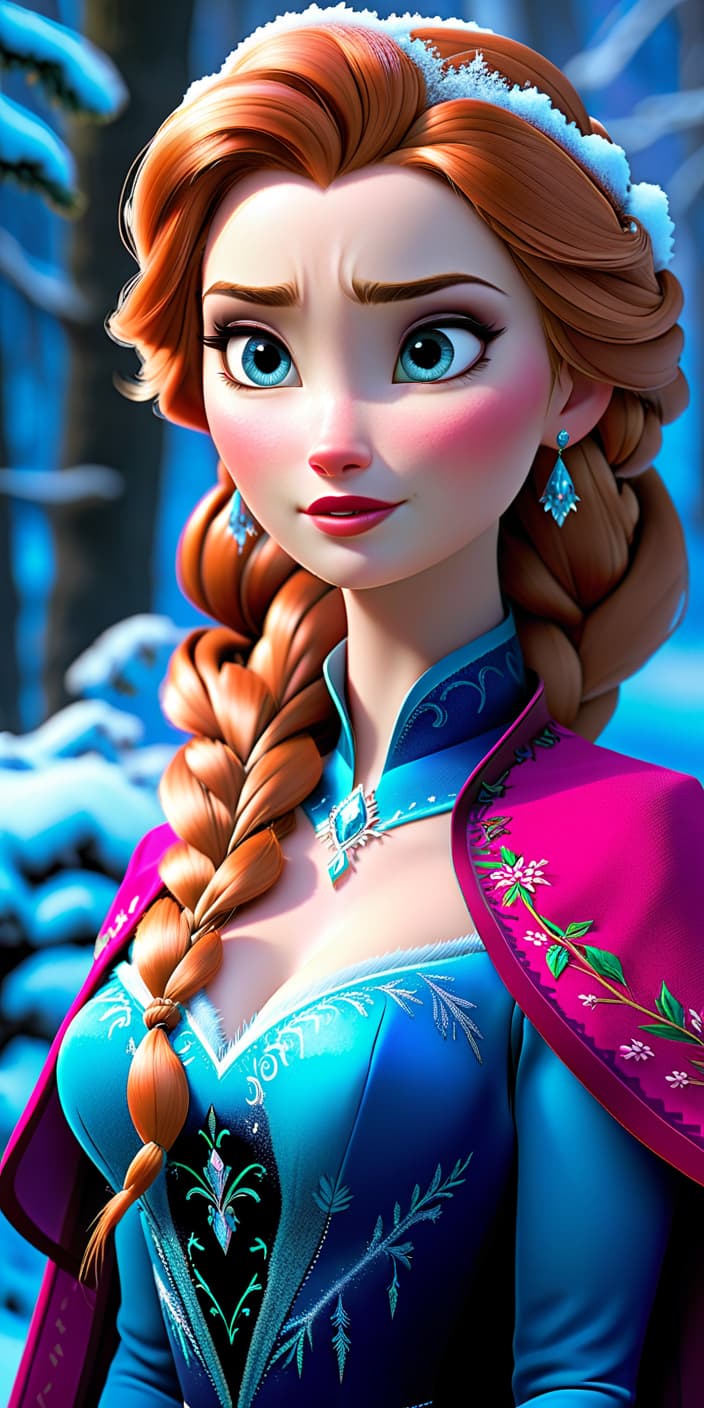  Elsa and Anna from the movie "Frozen" in full size hyperrealistic, full body, detailed clothing, highly detailed, cinematic lighting, stunningly beautiful, intricate, sharp focus, f/1. 8, 85mm, (centered image composition), (professionally color graded), ((bright soft diffused light)), volumetric fog, trending on instagram, trending on tumblr, HDR 4K, 8K