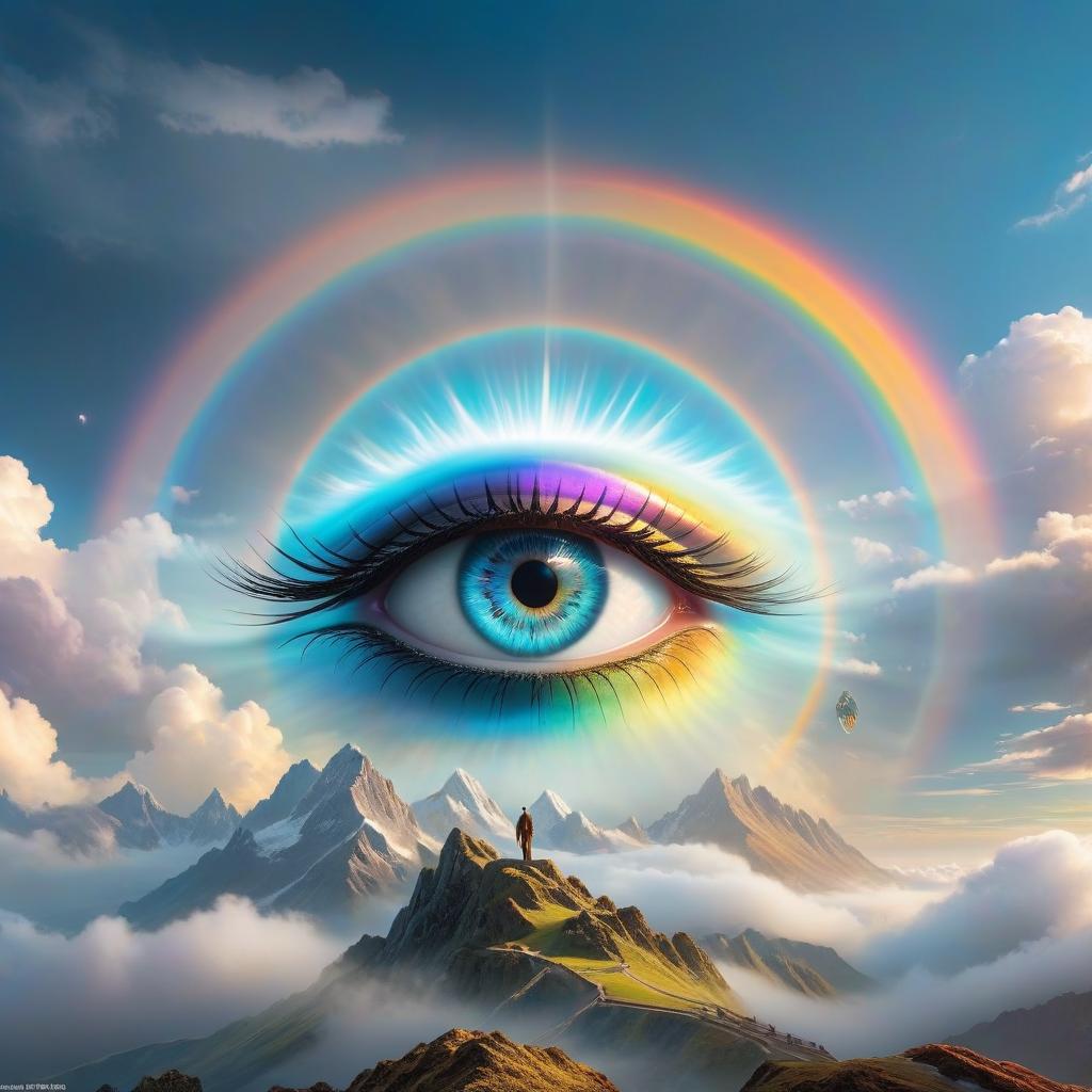  ethereal fantasy concept art of An all seeing eye, a key to the universe, a rainbow color. . magnificent, celestial, ethereal, painterly, epic, majestic, magical, fantasy art, cover art, dreamy, LOGO hyperrealistic, full body, detailed clothing, highly detailed, cinematic lighting, stunningly beautiful, intricate, sharp focus, f/1. 8, 85mm, (centered image composition), (professionally color graded), ((bright soft diffused light)), volumetric fog, trending on instagram, trending on tumblr, HDR 4K, 8K