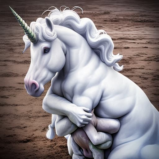  White unicorn hugging dirty muddy baby unicorn