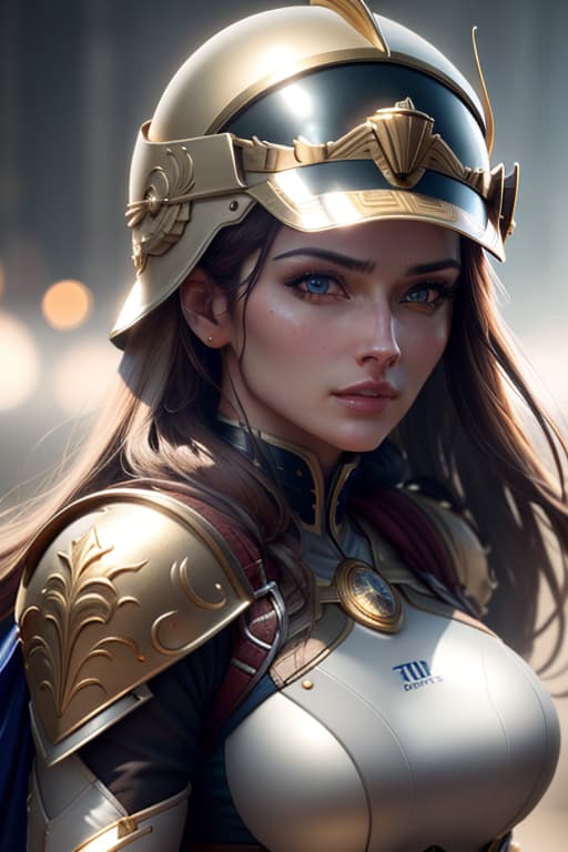 Detailed face close up of Athena with helmet posing in profile with photorealistic penetrating and focused gaze hyperrealistic, full body, detailed clothing, highly detailed, cinematic lighting, stunningly beautiful, intricate, sharp focus, f/1. 8, 85mm, (centered image composition), (professionally color graded), ((bright soft diffused light)), volumetric fog, trending on instagram, trending on tumblr, HDR 4K, 8K