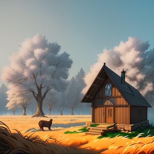  A naiad sits on an oak tree, a cat walks around the tree, there are traces of animals on the ground, and a hut stands there on chicken legs without windows or doors., Vector art, Vivid colors, Clean lines, Sharp edges, Minimalist, Precise geometry, Simplistic, Smooth curves, Bold outlines, Crisp shapes, Flat colors, Illustration art piece, High contrast shadows, Technical illustration, Graphic design, Vector graphics, High contrast, Precision artwork, Linear compositions, Scalable artwork, Digital art hyperrealistic, full body, detailed clothing, highly detailed, cinematic lighting, stunningly beautiful, intricate, sharp focus, f/1. 8, 85mm, (centered image composition), (professionally color graded), ((bright soft diffused light)), volumetric fog, trending on instagram, trending on tumblr, HDR 4K, 8K